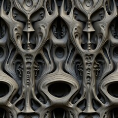 a close up of a sculpture of a face on a wall , generated by AI
