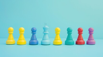 Pawns of Diversity. Colorful Pieces on a Light Blue Canvas, Symbolizing Social Inclusion.