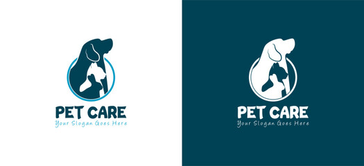 Vector silhouettes of dogs, cats and rabbits for pet logo design - obrazy, fototapety, plakaty