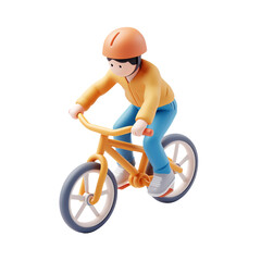 3D Cartoon Character Riding a Bicycle on White Background