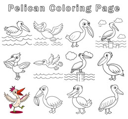 Fototapeta na wymiar Pelican coloring page for kids.