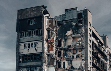 destroyed and burned houses in the city Russia Ukraine war