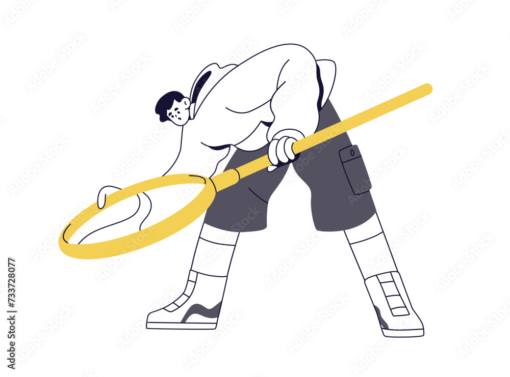 Aufkleber searching with magnifying glass, lens. research, discovery, study and analysis concept. curious char