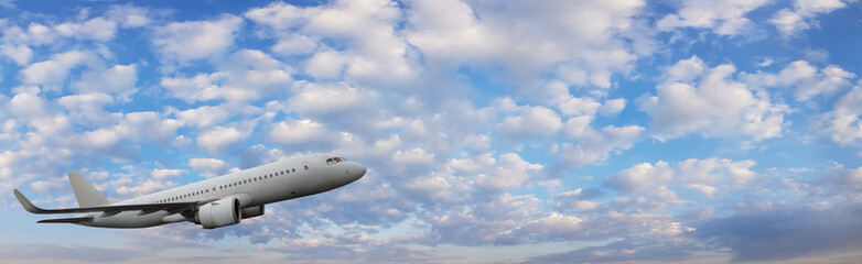 Fototapeta na wymiar Airplane flying on sky cloud background