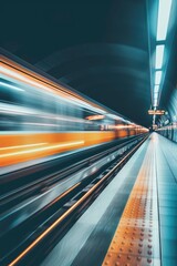 Speeding Through the Tunnel, The Blurred Rush of a Fast-Moving Train