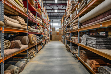 The logistics area within a furniture manufacturing warehouse reveals meticulously organized materials awaiting their transformation.