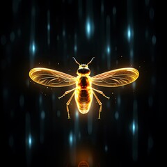 A glowing pollinator insect is flying in darkness on a black background , generated by AI - obrazy, fototapety, plakaty
