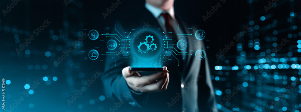 Poster automation software technology process system business concept