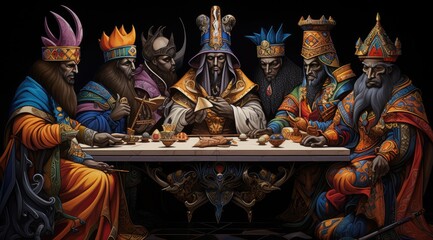 The assembly of medieval European kings convened to discuss matters of state and diplomacy. - obrazy, fototapety, plakaty