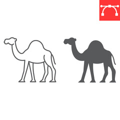 Camel line and glyph icon, zoo and animal, Arabian camel vector icon, vector graphics, editable stroke outline sign, eps 10.