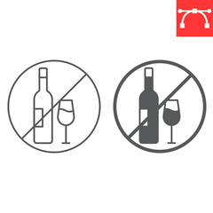 No alcohol line and glyph icon, Ramadan and prohibition, no drinking vector icon, vector graphics, editable stroke outline sign, eps 10.
