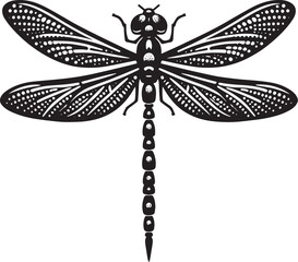 Vintage Retro Styled Vector Dragonfly Silhouette Black and White - illustration
