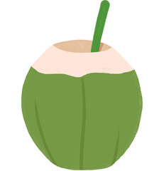 coconut juice. summer concept. fruits illustration on transparent background