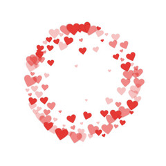 Red hearts scattered on white background.