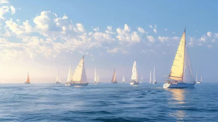 Rolgordijnen Group of sailboats in the sea © Tisha