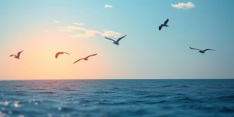 group of birds flying in the sea - Powered by Adobe