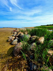 stones, grass and sea