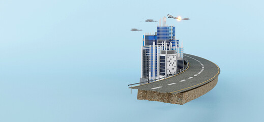 Building construction with concrete roard and transparent background.3D rendering