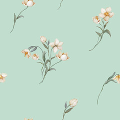 Seamless pattern with wildflowers in a watercolor style - 733732684