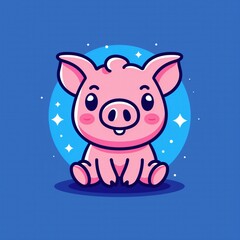 Flat design pig logo, cute and playful cartoon illustration. Modern and minimalist pig vector design for branding.