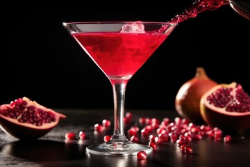 Pomegranate Martini Pour: Pouring a vibrant pomegranate martini.