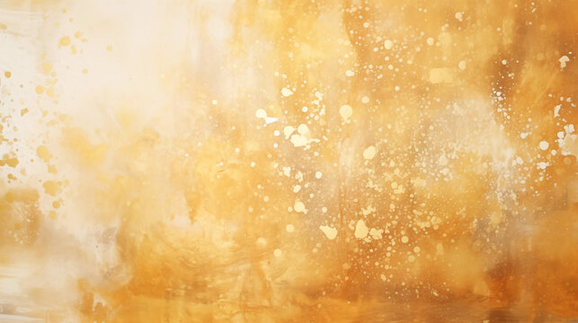 Fototapeta Złote tło namalowane farbą olejną na płótnie - artystyczna abstrakcyjna nowoczesna sztuka. Pociągnięcia pędzlem i nieregularne kształty.