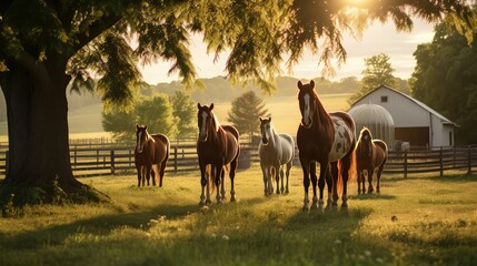 equine horses on farm - obrazy, fototapety, plakaty