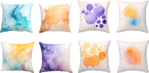 Set of watercolor pillows on a white background.