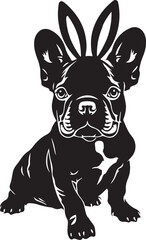 black and white Easter frenchie dog with bunny ears