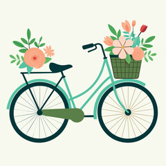 beautiful elegant minimal design of bicycle for women with pastel flowers in the front basket