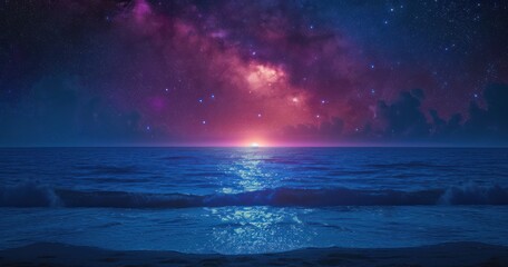 Fototapeta na wymiar Amazing starry sky over sea at night