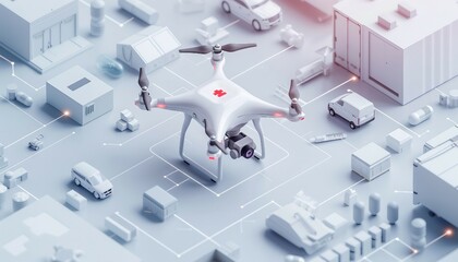 Fototapeta na wymiar Autonomous Healthcare Delivery Drones, the role of autonomous drones in healthcare delivery with an image showing drones transporting medical supplies or conducting aerial medical missions, AI 