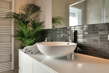 Fototapeta premium Interior of bathroom with sink and rack
