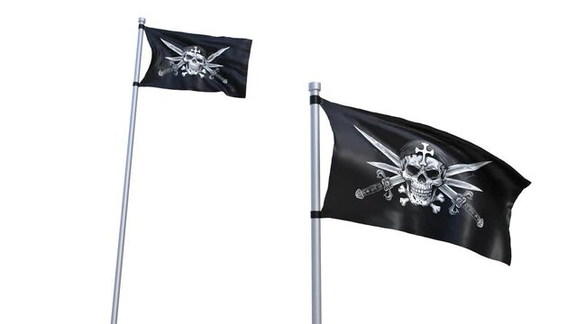 un drapeau pirate flotte dans le vent - 2 vues - couche alpha s&eacute;par&eacute;e