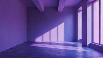 Empty space in purple color. Studio room with window