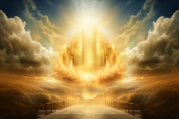 Fotobehang The throne of god that comes from heaven with bright light behind. © RetoricMedia