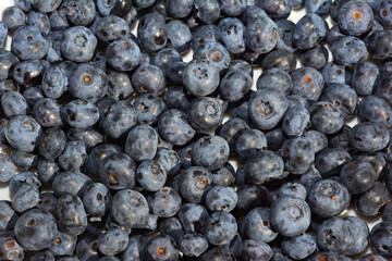 Blueberries textured background. Ripe organic juicy blueberries as a concept of healthy food.
