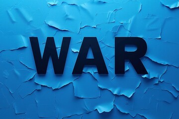 Top view of paper war lettering on blue background.