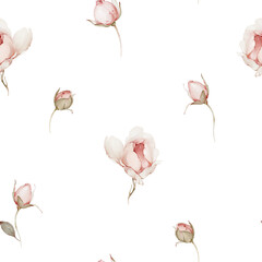 Seamless summer pattern with watercolor flowers handmade - 733737834