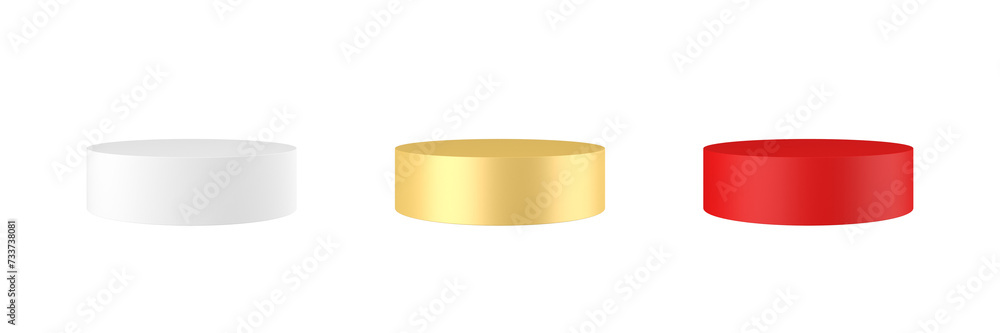 Poster empty cylinder podium 3d object transparent background. outstanding podium for product and cosmatic 