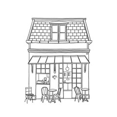Cafe Coffee shop small building Classic style Hand drawn line art Illustration