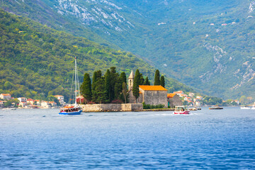 Beautiful mediterranean landscape with St. George Island near town Perast, Kotor bay, Montenegro...