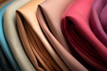 Silk fabrics of different colors folded
