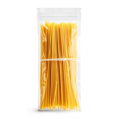 Spaghetti pasta transparent plastic bag package, isolated on white background. Packaging template mockup collection.