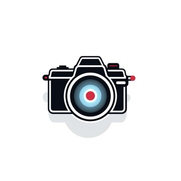 Simple graphic logo of color photo camera on white background.