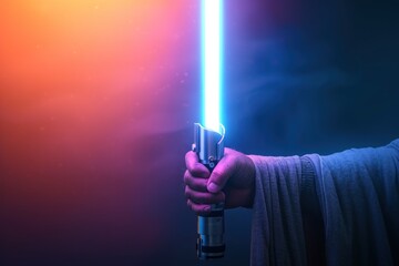 a fantastic laser sword lightsaber in the hands of a man - Powered by Adobe