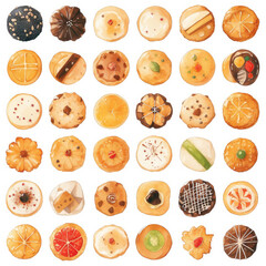 collection of Cookies, soft watercolor painting style, on white background