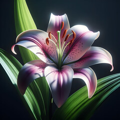 3d pink lily flower with with black background