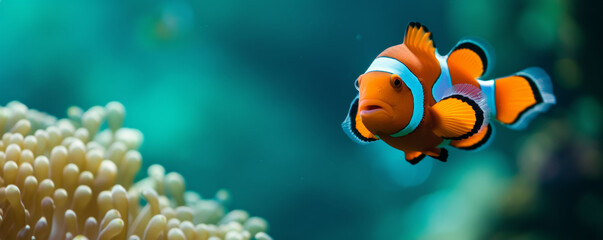 Fototapeta na wymiar Clown Fish Swimming in Aquarium