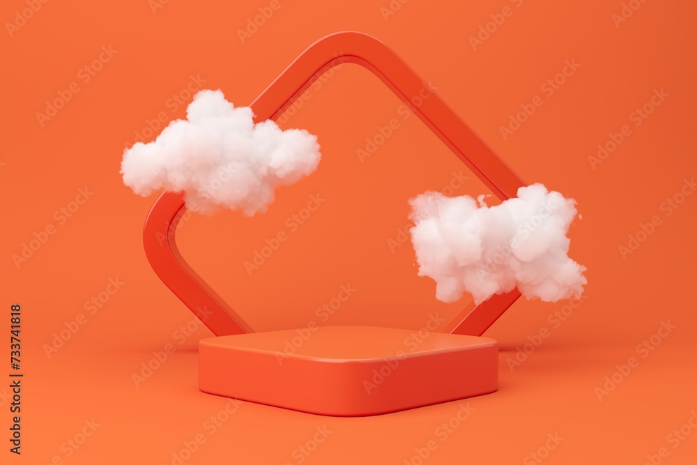 Poster abstract 3d background. orange product display presentation. empty space square podium and square ba